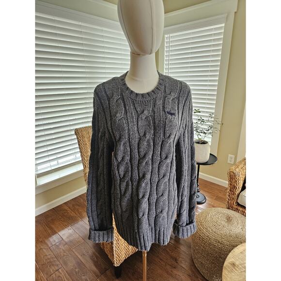 Abercrombie & Fitch Thick Cable-Knit Wool Blend Sweater Women's L Y2K Gray - Picture 1 of 11